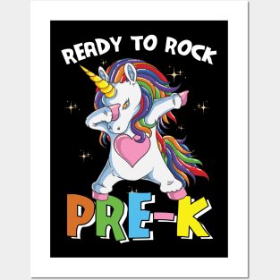 Dabbing Unicorn Ready To Rock Pre-K Funny Back To School Gift Posters and Art